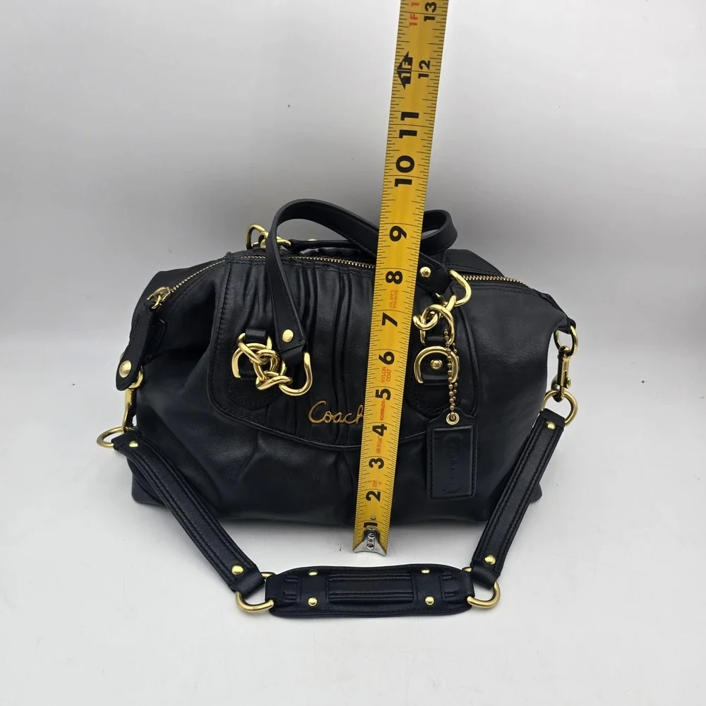 Coach Madison Sophia Black Gathered Leather Satchel Crossbody Bag F17647 Gold